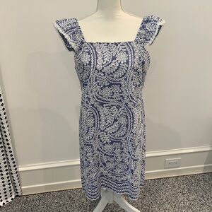 Alice and Olivia Blue and White Lace-Pattern Square Neck Dress. Size 12